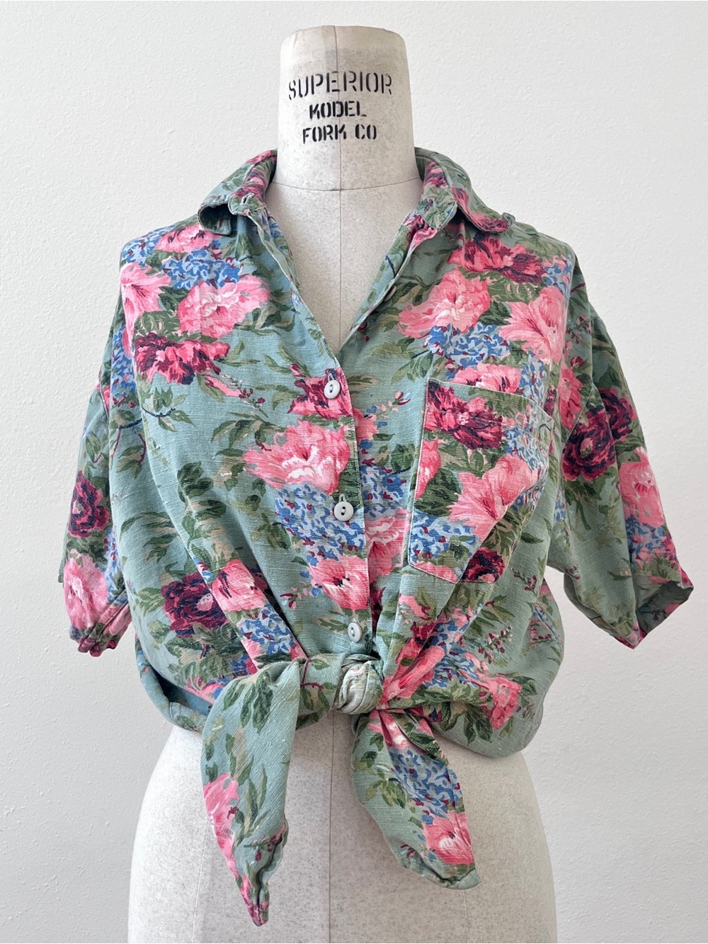 Vintage 90s Linen & Rayon Floral Button-Up Shirt